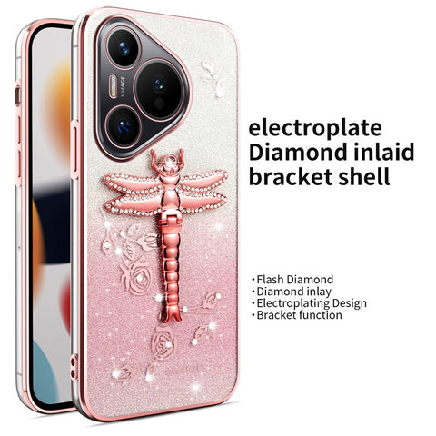 KADEM For Huawei Pura 70 Case Dragonfly Kickstand TPU Flowers Glitter Phone Cover