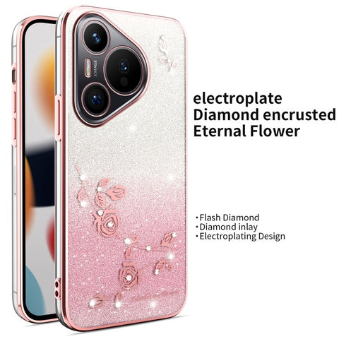 KADEM For Huawei Pura 70 Case Dragonfly Kickstand TPU Flowers Glitter Phone Cover