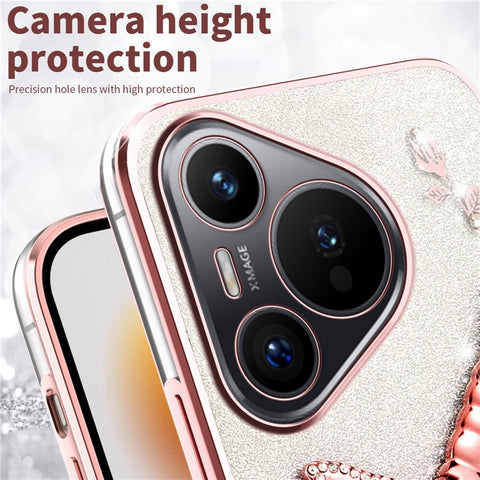 KADEM For Huawei Pura 70 Case Dragonfly Kickstand TPU Flowers Glitter Phone Cover