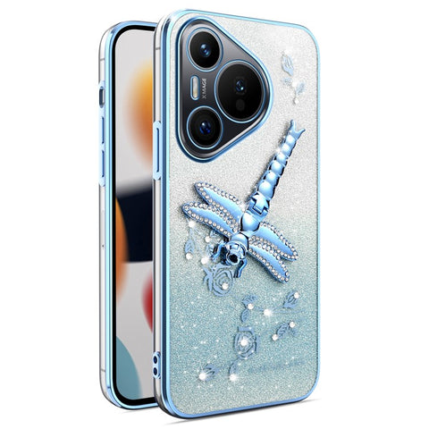 KADEM For Huawei Pura 70 Case Dragonfly Kickstand TPU Flowers Glitter Phone Cover
