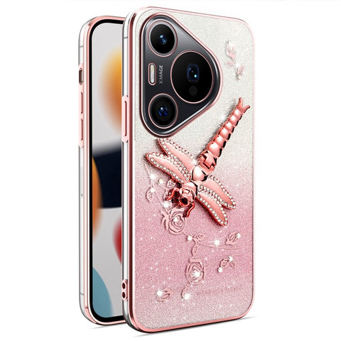 KADEM For Huawei Pura 70 Pro / Pura 70 Pro+ Case Dragonfly Kickstand TPU Flowers Glitter Phone Cover