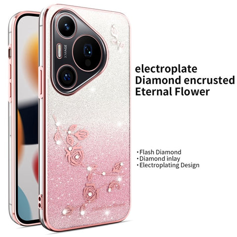 KADEM For Huawei Pura 70 Pro / Pura 70 Pro+ Case Dragonfly Kickstand TPU Flowers Glitter Phone Cover