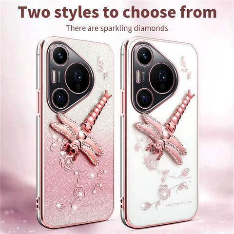 KADEM For Huawei Pura 70 Pro / Pura 70 Pro+ Case Dragonfly Kickstand TPU Flowers Glitter Phone Cover