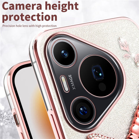 KADEM For Huawei Pura 70 Pro / Pura 70 Pro+ Case Dragonfly Kickstand TPU Flowers Glitter Phone Cover