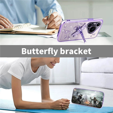 KADEM For Huawei Pura 70 Pro / Pura 70 Pro+ Case Dragonfly Kickstand TPU Flowers Glitter Phone Cover