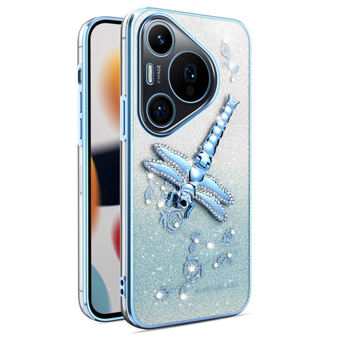 KADEM For Huawei Pura 70 Pro / Pura 70 Pro+ Case Dragonfly Kickstand TPU Flowers Glitter Phone Cover