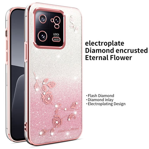 KADEM For Xiaomi 13 Case Dragonfly Kickstand TPU Flowers Glitter Phone Cover