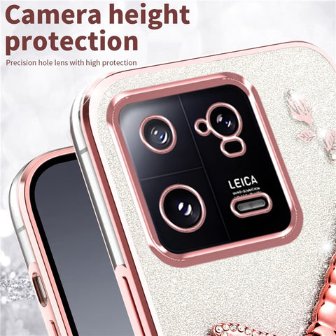 KADEM For Xiaomi 13 Case Dragonfly Kickstand TPU Flowers Glitter Phone Cover