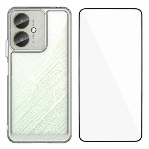 WANLONFENG MF Series Clear Case for Xiaomi Poco M6 5G / Redmi 13R 5G / 13C 5G / 13C 4G / Poco C65 4G TPU+Acrylic Cover with Tempered Glass Film