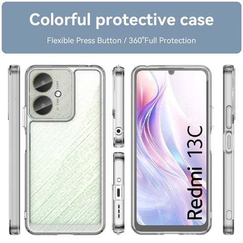 WANLONFENG MF Series Clear Case for Xiaomi Poco M6 5G / Redmi 13R 5G / 13C 5G / 13C 4G / Poco C65 4G TPU+Acrylic Cover with Tempered Glass Film