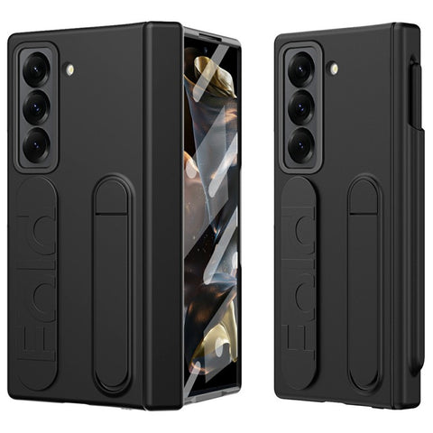 For Samsung Galaxy Z Fold Special Case Kickstand Wristband PC Phone Cover with Tempered Glass Film