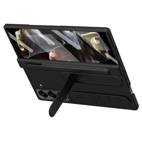 For Samsung Galaxy Z Fold Special Case Kickstand Wristband PC Phone Cover with Tempered Glass Film