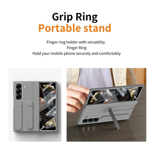 For Samsung Galaxy Z Fold Special Case Kickstand Wristband PC Phone Cover with Tempered Glass Film