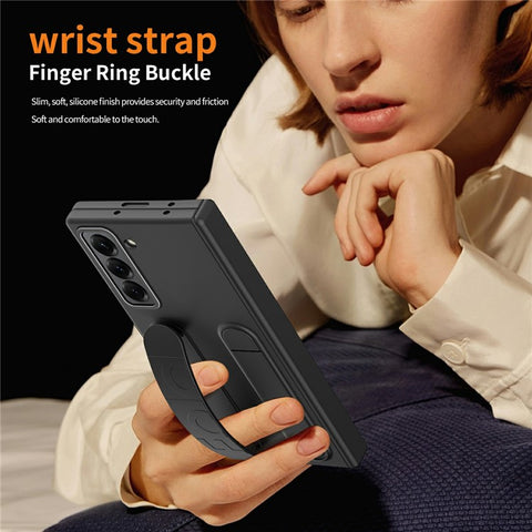 For Samsung Galaxy Z Fold Special Case Kickstand Wristband PC Phone Cover with Tempered Glass Film