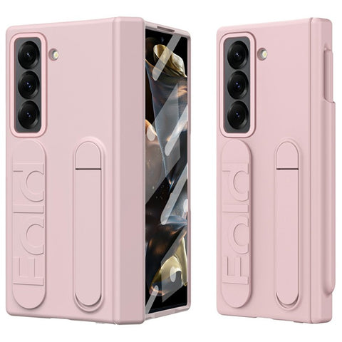 For Samsung Galaxy Z Fold Special Case Kickstand Wristband PC Phone Cover with Tempered Glass Film