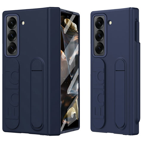 For Samsung Galaxy Z Fold Special Case Kickstand Wristband PC Phone Cover with Tempered Glass Film