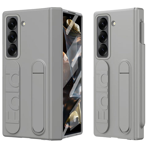 For Samsung Galaxy Z Fold Special Case Kickstand Wristband PC Phone Cover with Tempered Glass Film