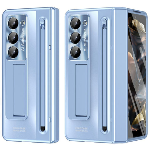 For Samsung Galaxy Z Fold Special Case Kickstand Hinge PC Phone Cover with Tempered Glass Film, Stylus