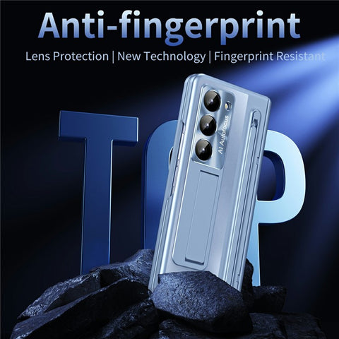For Samsung Galaxy Z Fold Special Case Kickstand Hinge PC Phone Cover with Tempered Glass Film, Stylus