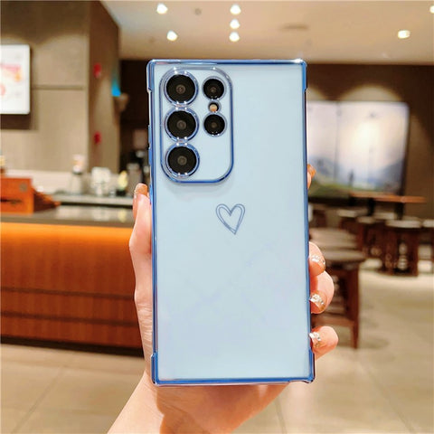 For Samsung Galaxy S24 Ultra Case Love Heart Pattern TPU Phone Cover Electroplating Edge