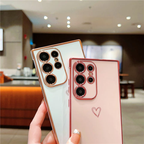 For Samsung Galaxy S24 Ultra Case Love Heart Pattern TPU Phone Cover Electroplating Edge