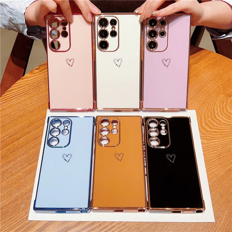 For Samsung Galaxy S24 Ultra Case Love Heart Pattern TPU Phone Cover Electroplating Edge