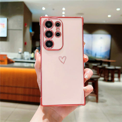 For Samsung Galaxy S24 Ultra Case Love Heart Pattern TPU Phone Cover Electroplating Edge