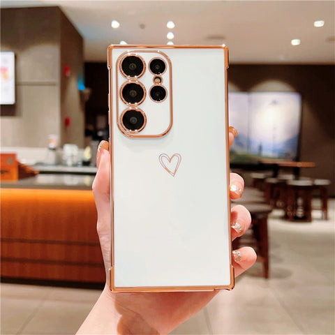 For Samsung Galaxy S24 Ultra Case Love Heart Pattern TPU Phone Cover Electroplating Edge