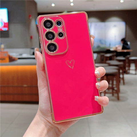 For Samsung Galaxy S24 Ultra Case Love Heart Pattern TPU Phone Cover Electroplating Edge