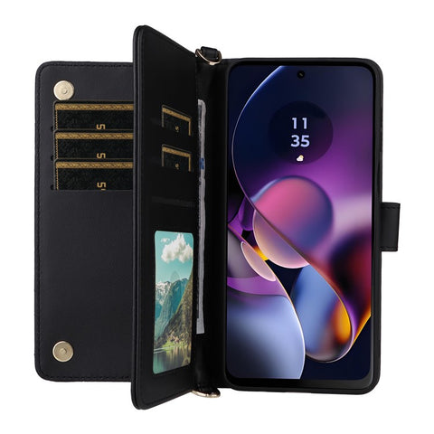Wallet Phone Case for Motorola Moto G64y 5G / G64 5G / G54 Power 5G / G54 5G Leather Cover with Shoulder / Wrist Strap