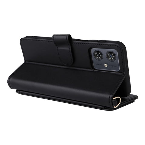 Wallet Phone Case for Motorola Moto G64y 5G / G64 5G / G54 Power 5G / G54 5G Leather Cover with Shoulder / Wrist Strap