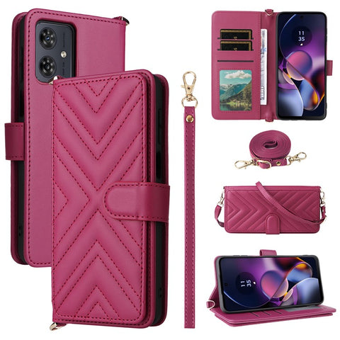 Wallet Phone Case for Motorola Moto G64y 5G / G64 5G / G54 Power 5G / G54 5G Leather Cover with Shoulder / Wrist Strap