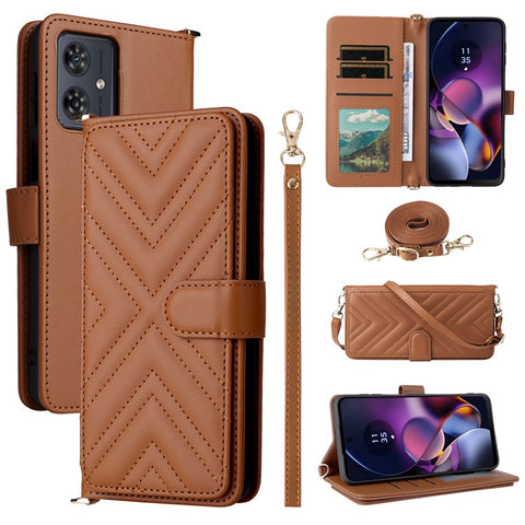 Wallet Phone Case for Motorola Moto G64y 5G / G64 5G / G54 Power 5G / G54 5G Leather Cover with Shoulder / Wrist Strap