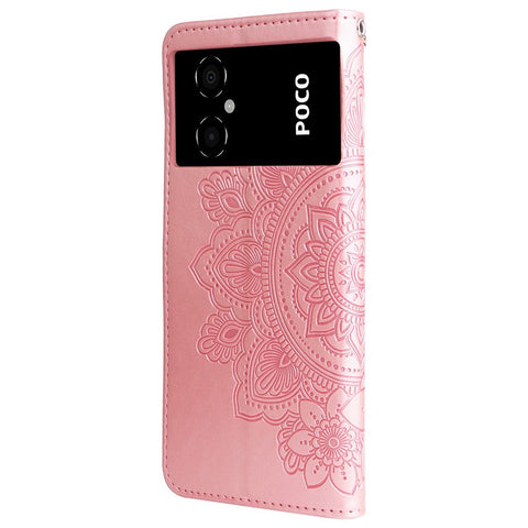 For Xiaomi Poco M4 5G / M5 (India) 4G PU Leather Folio Wallet Case Flower Imprinting Stand Magnetic Closure Protective Cover with Strap