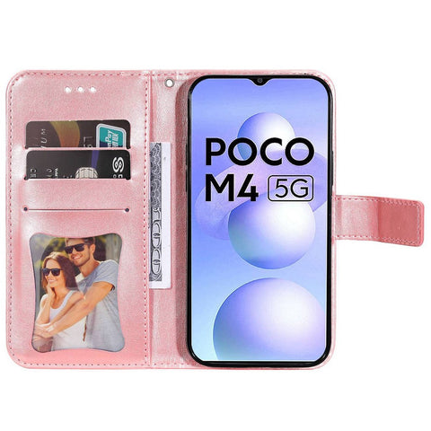 For Xiaomi Poco M4 5G / M5 (India) 4G PU Leather Folio Wallet Case Flower Imprinting Stand Magnetic Closure Protective Cover with Strap