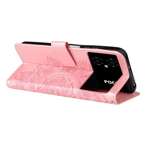 For Xiaomi Poco M4 5G / M5 (India) 4G PU Leather Folio Wallet Case Flower Imprinting Stand Magnetic Closure Protective Cover with Strap