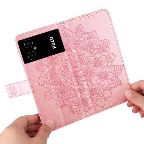 For Xiaomi Poco M4 5G / M5 (India) 4G PU Leather Folio Wallet Case Flower Imprinting Stand Magnetic Closure Protective Cover with Strap