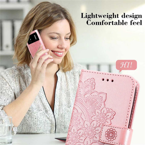 For Xiaomi Poco M4 5G / M5 (India) 4G PU Leather Folio Wallet Case Flower Imprinting Stand Magnetic Closure Protective Cover with Strap