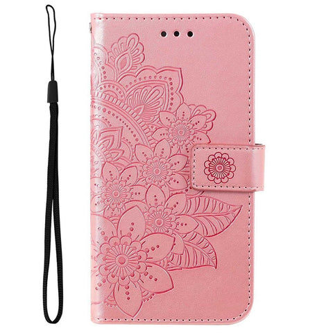 For Xiaomi Poco M4 5G / M5 (India) 4G PU Leather Folio Wallet Case Flower Imprinting Stand Magnetic Closure Protective Cover with Strap
