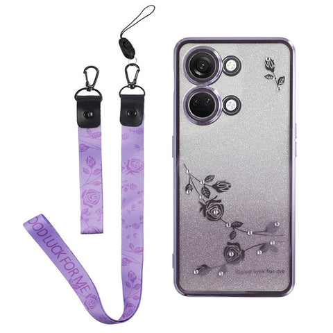 KADEM For OnePlus Ace 2V / Nord 3 5G Case Flower Pattern TPU Gradient Phone Cover with Lanyards