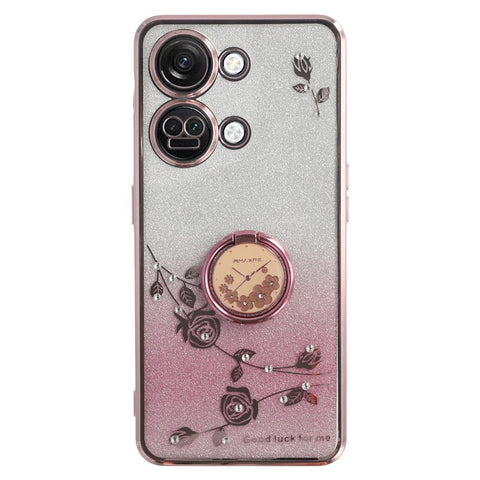 KADEM For OnePlus Ace 2V / Nord 3 5G Case Ring Kickstand TPU Flowers Phone Cover Gradient Glitter