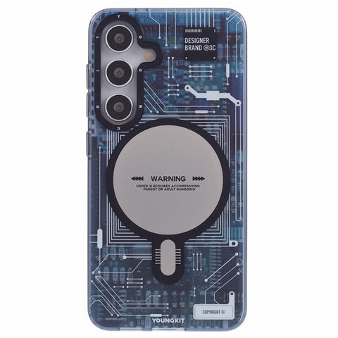 YOUNGKIT For Samsung Galaxy S25 Magnetic Case IMD Circuit Board PC TPU Phone Cover Matte Finish
