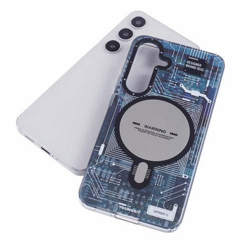 YOUNGKIT For Samsung Galaxy S25 Magnetic Case IMD Circuit Board PC TPU Phone Cover Matte Finish