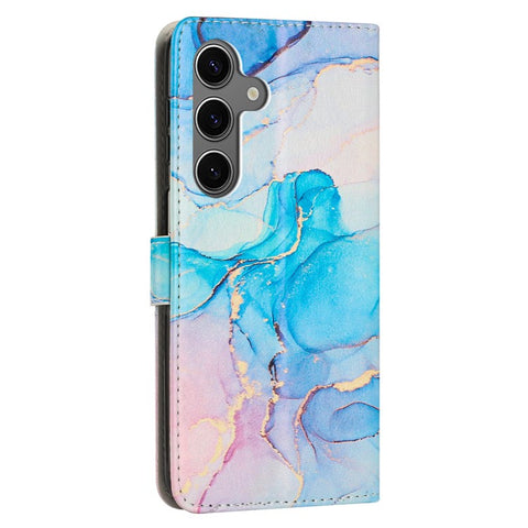 For Samsung Galaxy S25 / S24 Stand Case Marble Pattern PU Leather Wallet Phone Cover with Wrist Strap