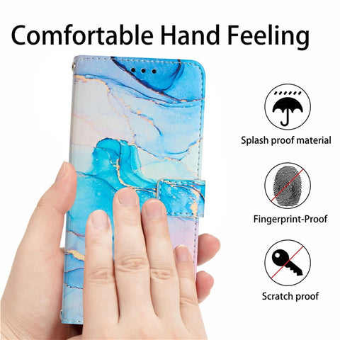For Samsung Galaxy S25 / S24 Stand Case Marble Pattern PU Leather Wallet Phone Cover with Wrist Strap