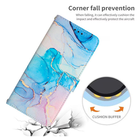 For Samsung Galaxy S25 / S24 Stand Case Marble Pattern PU Leather Wallet Phone Cover with Wrist Strap