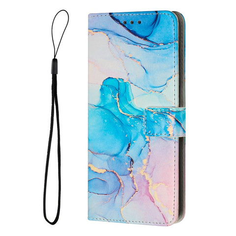 For Samsung Galaxy S25 / S24 Stand Case Marble Pattern PU Leather Wallet Phone Cover with Wrist Strap