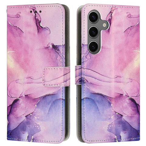 For Samsung Galaxy S25 / S24 Stand Case Marble Pattern PU Leather Wallet Phone Cover with Wrist Strap