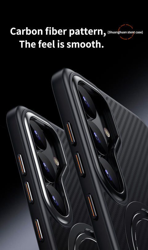 For Samsung Galaxy S25 Magnetic Case PC + TPU Phone Cover Ring Holder Carbon Fiber Texture
