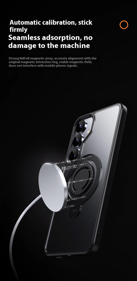 For Samsung Galaxy S25 Magnetic Case Kickstand Matte PC + TPU Phone Cover with Silicone Ring